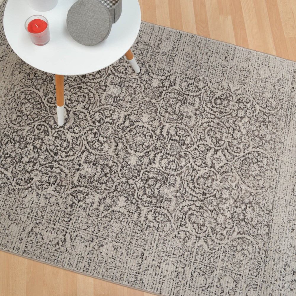 Grandeur Slate Damask Rugs